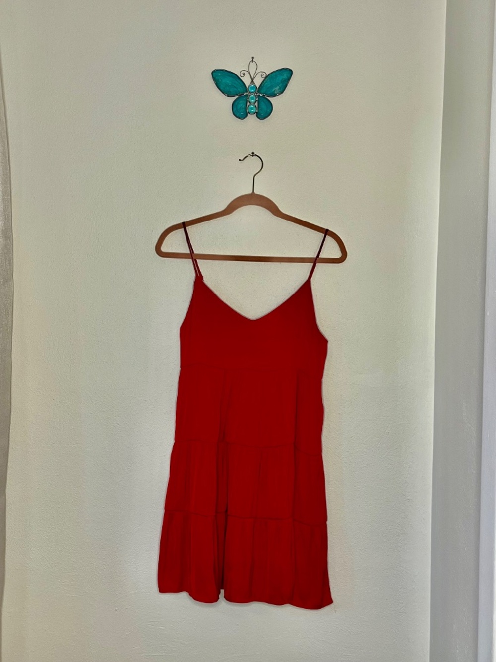 Red mini dress with pockets